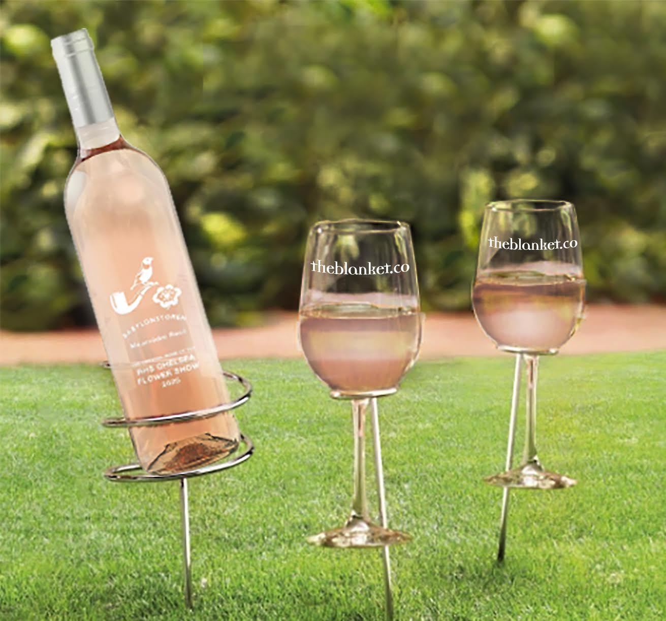 Wine Glasses and Bottle Holder Trio - Outdoor Picnic Set