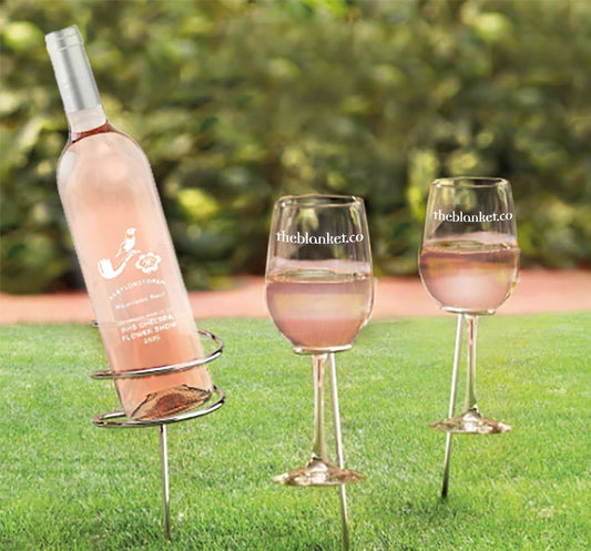 Wine Glasses and Bottle Holder Trio - Outdoor Picnic Set