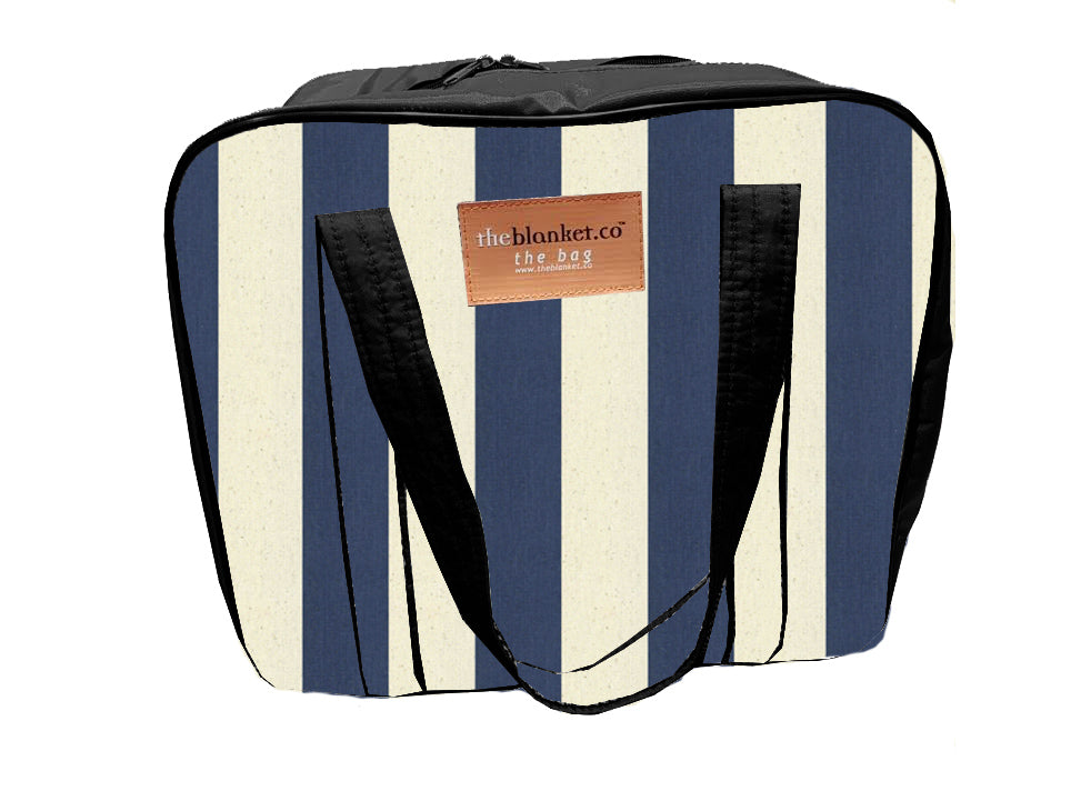 Navy and White Striped Compartmentalised Picnic Bag