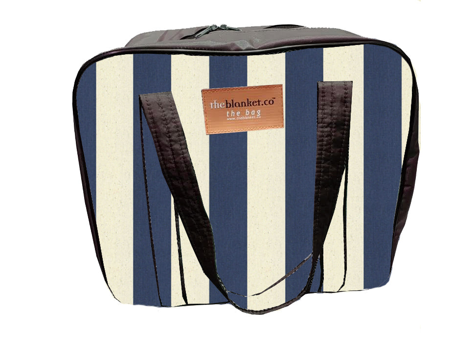 Navy and White Striped Compartmentalised Picnic Bag