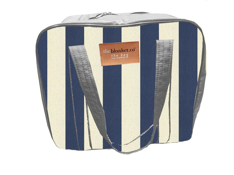 Navy and White Striped Compartmentalised Picnic Bag