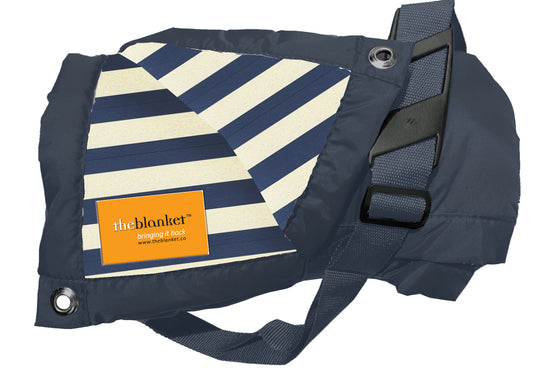 Navy and White Striped Waterproof Picnic Blanket