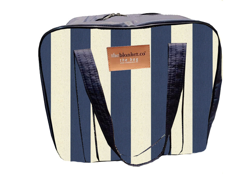 Navy and White Striped Compartmentalised Picnic Bag