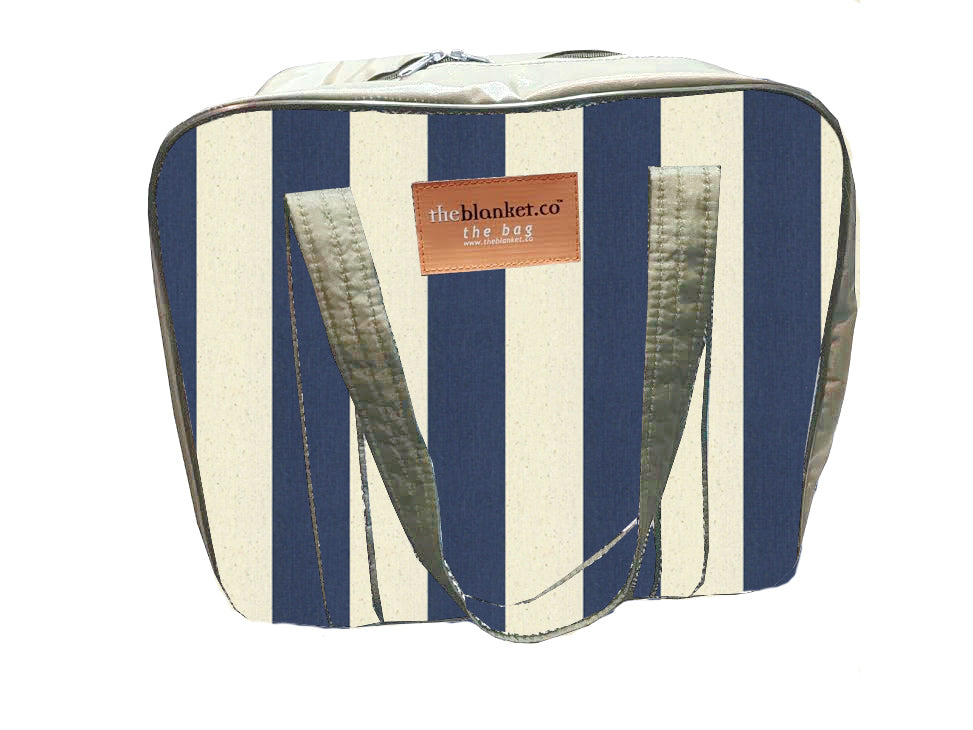 Navy and White Striped Compartmentalised Picnic Bag